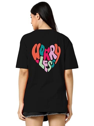 TQH Round Neck Drop Shoulder Multicolor Graphic Printed Cotton Blend Oversized T-Shirt for Women - Pack of 2 3