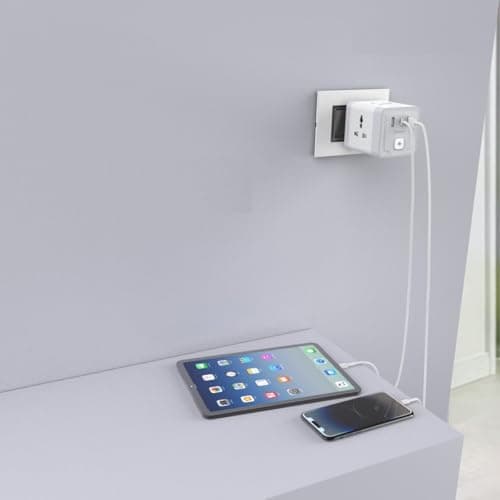 Goldmedal TurboX All-in-One Charging Power Adaptor with Master Switch - White, Pack of 1, Four International sockets with Two USB-A Ports, USB C-Port for Rapid Charging