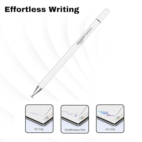 Amazon Basics Capacitive Stylus Pen for Android & iOS All Touchscreen Devices | Fine Point Disc Tip|Lightweight Metal Body with Magnetic Cover - White 2