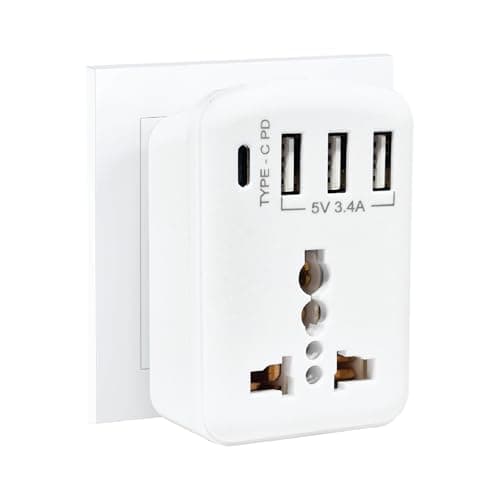 MX 5-in-1 MultiPort Adapter with Cordless Extension Board | Universal AC Socket, 1 x Type C, 3 x USBs, 2500W Output, 15W USB C & 3.4A USB-A PD Charging Output, Ideal for Tight Spaces, Travel Adapter