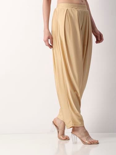 Biba Women Gold Viscose Lycra Straight Solid Palazzos_XXXL 4