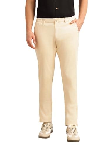 Thomas Scott Men's | Straight Fit | Mid-Rise | Solid | 4 Pockets | Woven | Chinos Trouser (TSB175_Cream_32)