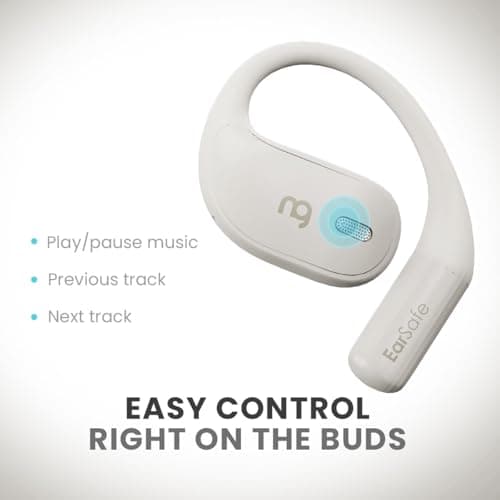 ng Earsafe OpenBuds, Wireless Open Ear Earbuds with Silicon Earhooks, Fast Charging & 48H Playtime, Bluetooth 5.3 Version, 12x17 Neodynanium Driver, Quad Mic ENC for Clear Calls (White) 5