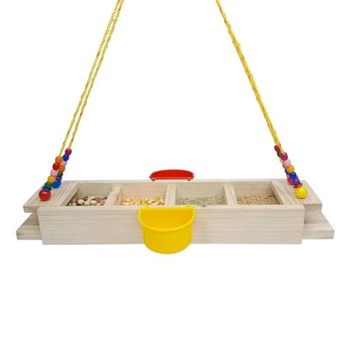 Boltz Wooden Hanging Bird Feeder with Water Bowl – Dual-Function Seed & Water Tray, Eco-Friendly Rustic Design for Balcony, Garden & Outdoor Birdwatching (Multicolor, Feeder) 5