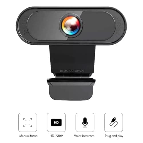 BLACK CROWN Webcam HD 720P, Noise Isolated Microphone with Computer HD stremaing Web cam for Desktop, Laptop with mic with Wide Angle Lens & Large Sensor for Superior Low Light, Optical. (042)(Black) 3
