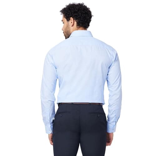 Raymond Men's Slim Fit Pure Cotton Structure Pattern Semi Cutaway Collar Full Sleeve Formal Shirt (Size: 40)-RMSX12860-B2 Light Blue 4