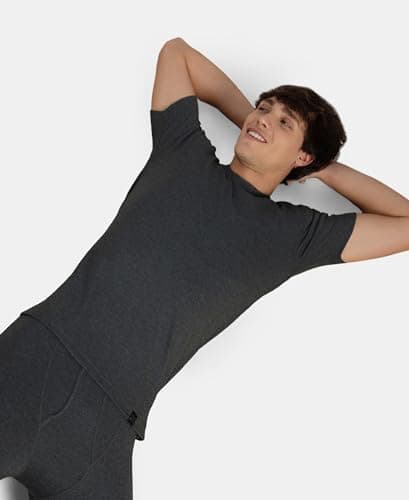 Jockey 2402 Men's Super Combed Cotton Rich Brushed Fabric Half Sleeved Thermal Undershirt with StayWarm Technology_Charcoal Melange_M 5