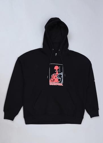 Free Authority Official Marvel Comic Deadpool Graphic Printed Black Oversized Hoodie for Men 5