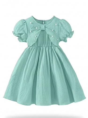 SKYCARRY Baby Girl Cotton Frock Dress for Girls Ages 1 to 13 Years. Stylish Round Neck Kids Clothing for Birthday Wedding. Breathable Knee Length Summer Garment.