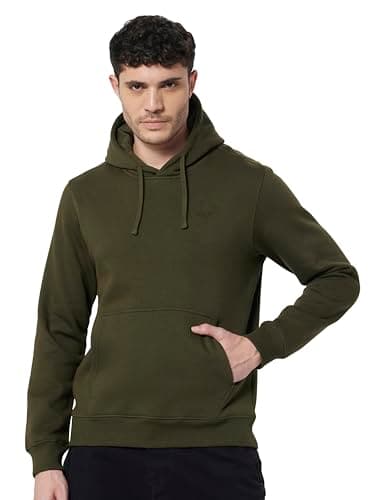 Wildcraft Men Sierra Solid Cotton Blend Hooded Casual Sweatshirt, Full Sleeve - Regular fit, Olive Green, Medium