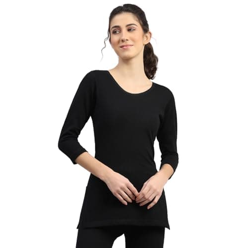 Monte Carlo Womens Regular Fit Solid 3/4 Sleeve V Neck Thermal Top |Women Thermal Vest for Winter | Warm Inner Wear Top for Ladies |Comfortable Body Warmer for Women's Black XL