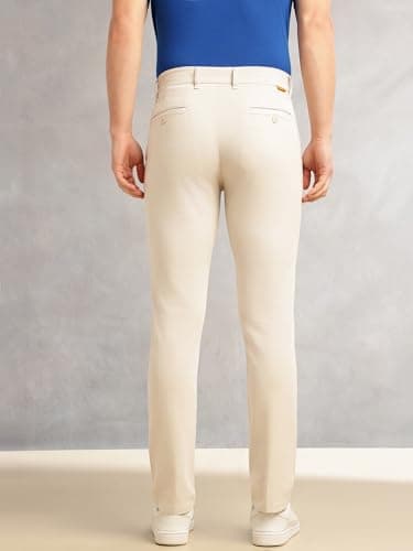 Thomas Scott Men’s Cricket Club Collection Regular Fit Mid-Rise Chinos | Solid Dobby Fabric Trouser with 4 Pockets (CCBT176_Beige_38) 2
