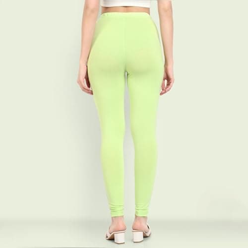 ONE SKY Women Full Length Leggings | Cotton Modal Spandex Blend | High Waist Stretchable & Bio-Washed Fabric | Colour-Lock Technology | Comfortable Leggings for Women Light Green 4
