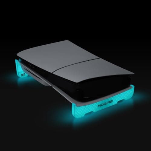 Morpiq HiveLift Horizontal Stand, Compatible with PS5 Slim Disc Edition - Aqua Blue Glow Honeycomb Design | Anti-Slip Base with Cooling Airflow | 3D Printed in India