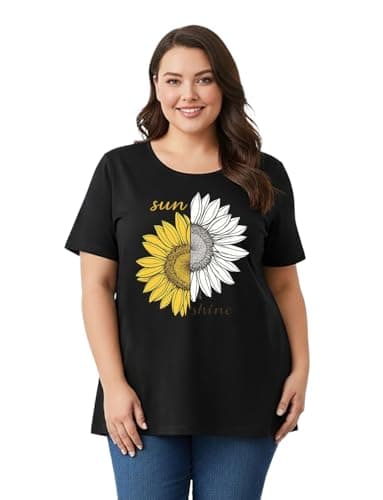 THE SOUTH STORE Womens Black Round Neck Half Sleeve Graphic Printed Plus Size Tshirt(Black_757)