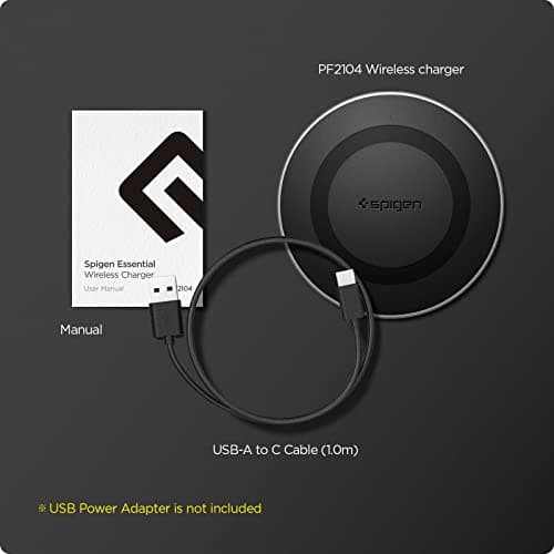 Spigen Wireless Charger 15w, for iPhone 17/16/15/14/13/12, Samsung Galaxy S26/S25/S24/S23/S22, OnePlus, Fast Charging, USB-A to C Cable Included, Non-MagSafe (PF2104) - Black 4