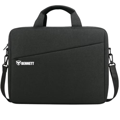 Bennett™ Mystic Unisex Adult Men's Laptop Bag 15.6 inch Side Shoulder Briefcase Satchel Messenger Business Bags for Men & Women Front Pocket for Laptop Accessories - Black (6 Month Warranty)