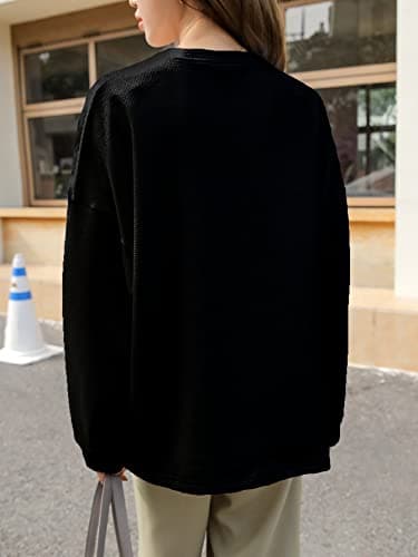 Zilcon Women's Waffle Button Down Neck Korean Tops for Women || Oversized t Shirts for Women || Long Sleeve Tops (in, Alpha, XL, Regular, Black) 2