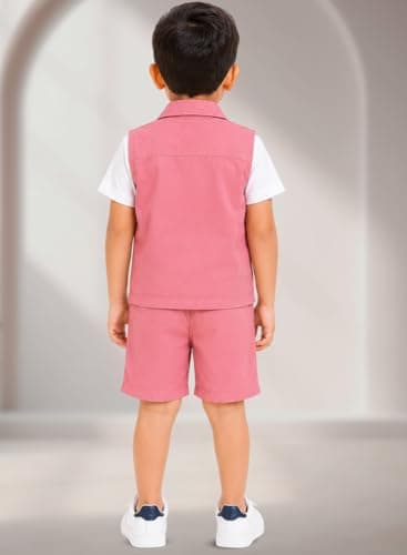 3BROS Kids Cotton Shirt Shorts Set for Boys Kids Clothing/Boys Clothing Set (Party/Festive) Wear (Pink, 2-3 Years) 4