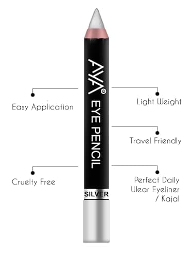 AYA Eye Pencil For Kajal/Eye Liner - Silver 2.8g | Glides Smoothly | Creamy smooth formula | Light weight 3