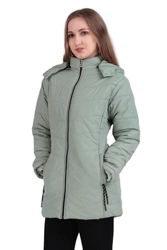 Brazo Long Hooded Puffer Jacket | Warm Winter Coat with Full Zip & Pockets | Lightweight Insulated Outerwear for Women's (IN, Alpha, M, Regular, Pista) 3