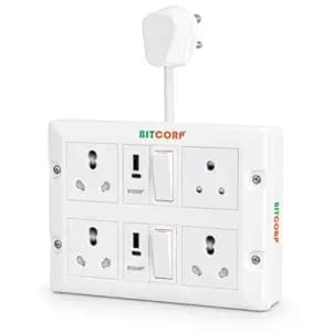BITCORP 16A Power Extension Board with 4 Socket 2 Switch + USB-A (12W) Fast Charging, 4000W, Electric Cord for Phone Charging, AC, Refrigerator, Home and Office