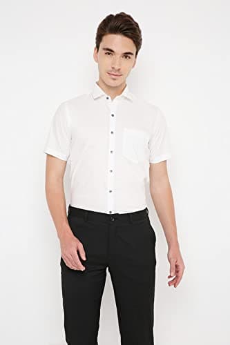 MARK & ALBERT Men's Half Sleeves Cotton Formal Slim Fit Shirt White, 40 5