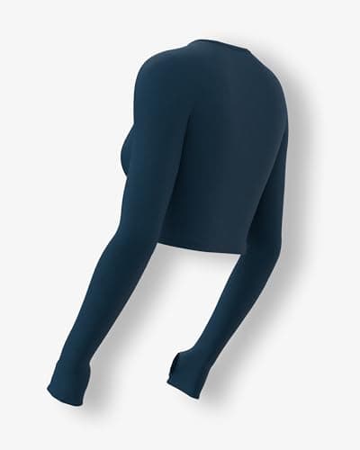 Sfytt Women's Activewear Crop Top, Long Sleeve with Thumbholes, Performance Gym Workout Top, Athletic Yoga Top, Navy Blue, X-Small 3