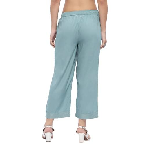 Biba Women Dull Blue Viscose Rayon Straight Palazzo_M 5