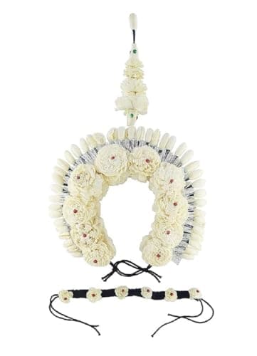 Elite Trade Odissi Dance Flower Gajra for Women and Girls - Off White, 3 Count (Pack of 3) - Hair Accessory for Odissi Dance 2