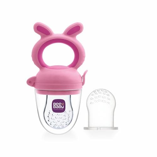 BeeBaby Soft Silicone Nibbler with Extra Mesh for Babies, Baby Fruit & Food Feeder, Anti Choking Fruit Pacifier, Teether for Infant, 100% BPA Free, 3 Months+ (Chewy - Pink)