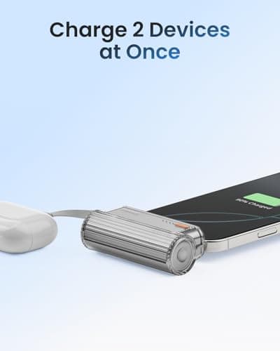 Sharge Flow Mini 2 Power Bank, Portable Charger 22.5W PD Fast Charging with Dual Plugs and Built in Cable 5000mAh Small Battery Pack USB-C Lightning for iPhone 17/16/15/14 Galaxy S25 AirPods 3