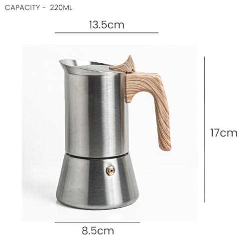 Sipologie Induction Moka Pot Espresso Maker, 220ml, Stovetop and Induction Heater Compatible, Premium 18/8 Stainless Steel, Wood Design Handle Coffee Percolator 5