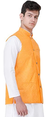 Exotic India Waistcoat with Diamond Weave and Front Pockets - Color Gold FusionGarment Size 38 3