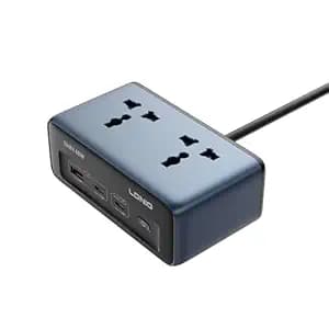 T Teclusive Gan Desktop Power Strip Extension Board with 45W Type C USB | 2 Power Sockets with 45W Gan QC PD Super Fast Charging | Angled Flat Multi Port Extension with Switch | 2M Power Cord