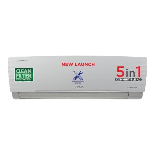 Lloyd 1.5 Ton 5 Star, Inverter Split AC (5 in 1 Convertible, Cools Even at 52°C, Smart 4 Way Air Swing, Turbo Cool, Anti Corrosion Coating, 100% Copper, White, GLS18I5KWGGW)