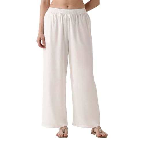 Biba Women White Viscose Rayon Straight Palazzos_M