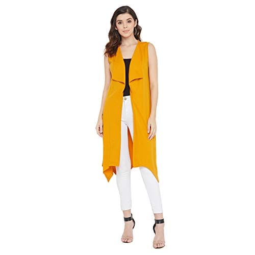 HYPERNATION Yellow Color Cotton Sleeveless Women's Shrugs(HYPW02941,S)