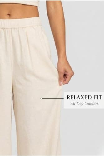 ZARIVAA Cotton Rayon Palazzo Pants for Woman ।Adjustable Drawstring Waist । Double Pocket । Plus Size Avaliable (in, Alpha, XL, Plus, Cream) 4
