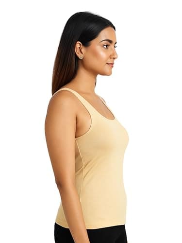 DChica Essentials Women’s Padded Tank Top, Soft & Supportive Fit, Seamless Non-Wired Cami Bra, Comfortable Stretch Fabric (Pack of 1) Color-Skin 5