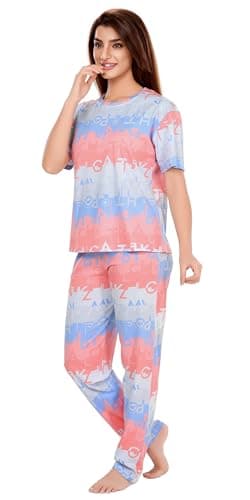 juliet Women’s Printed Nightwear Set – Short Sleeve T-Shirt & Pajama Pants | Trendy Lounge Wear Set R-CS-19727 L Peach 3