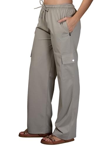 CUPID Women Smart Slim Fit Cargo Pants with High Waist, Zipper Pockets, Easy Wash Straight Fit Casual Wear_Oak Grey_M