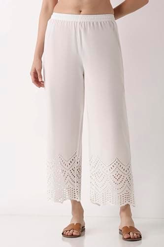 Biba Women White Cotton Straight Palazzos_L 2
