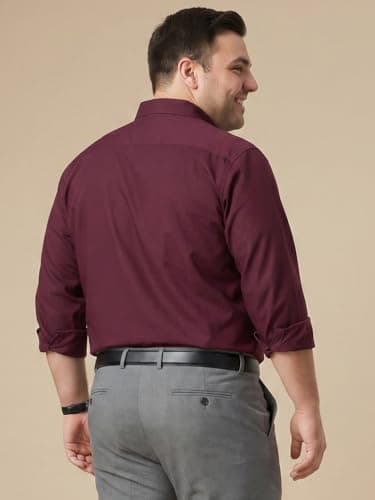 Thomas Scott Men's Premium Plus Size Regular Fit Textured Formal Shirt | 100% Cotton | Long Sleeves | Spread Collar (TS1925PS_Maroon_6XL) 3
