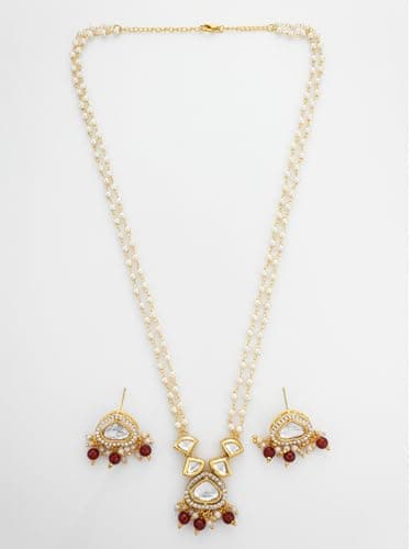 BEVOGUE Elegant Traditional Necklace Set for Women | Gold Plated Brass Jewellery with Red Stones & Pearls | Ideal Gift for Weddings, Parties & Celebrations (NK4849) 4