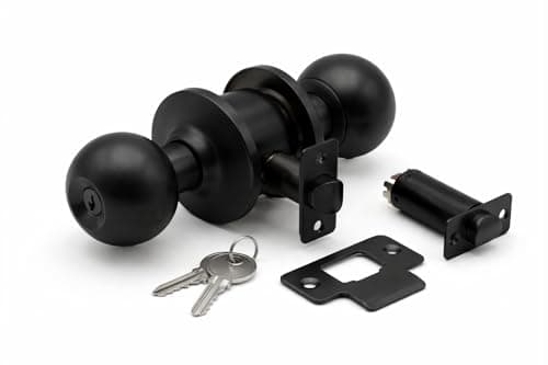 Heavy Duty Door Lock with 3 Keys | Black Cylindrical Lock/Tubular Door Knob/ 30mm to 50mm Door Thickness/Lock for Main Door, Bedroom & Office (Matt Black, with Key) 2