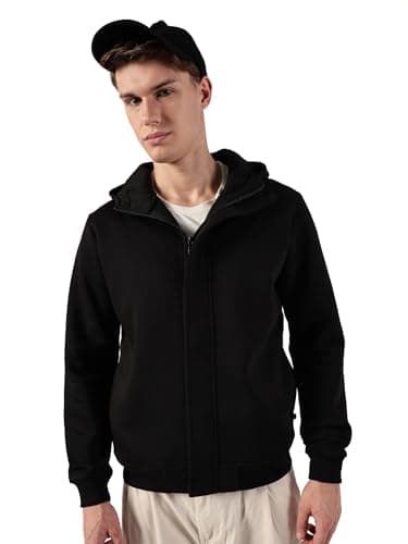 Thomas Scott Regualr Fit Zipper Hooded Jacket For Men (TSMLJKT07_Black, S)