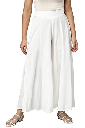 Aurelia White Solid Palazzos for Women's Ethnic Bottomwear