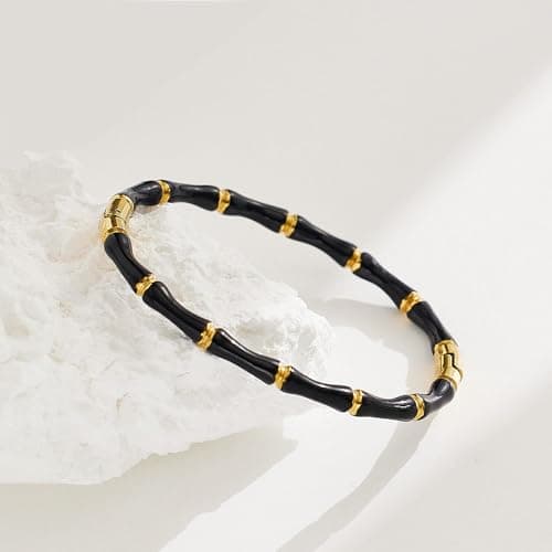 MEENAZ Anti Tarnish Stainless Steel Bracelet for Women | Stylish Gold Bangle | Nazar Bangle Fashion Wrist Band | Jewellery Gift for Girls & Ladies Black Bamboo Evil Eye, Stainless Steel, Waterproof 3