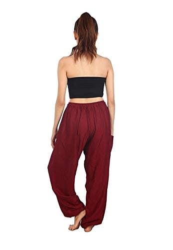 Whitewhale Women's Harem Hippie Boho Yoga Palazzo Casual Pants Burgundy 2